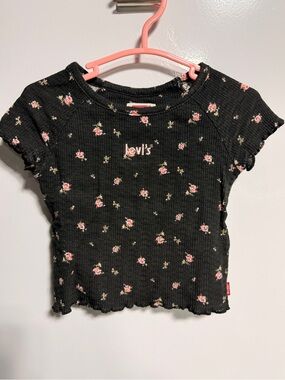Levi's Black Short Sleeve Ribbed Top with Pink Floral Print